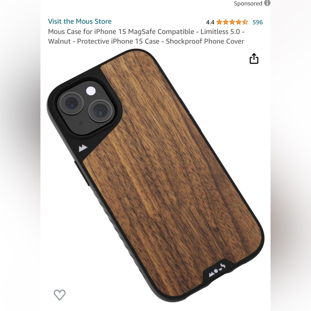 NIB Mous Case for iPhone 15 MagSafe Compatible - Limitless 5.0 - Walnut